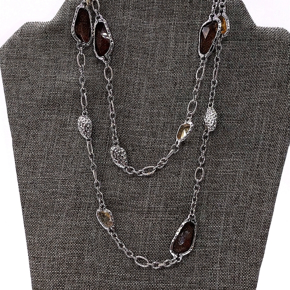 CHICO'S Topaz Citrine Gemstone Statement Layered Convertible Necklace in Silver - Picture 7 of 7